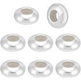 BENECREAT 8Pcs 925 Sterling Silver Spacer Beads, 7mm Flat Round Stopper Beads Clip Stopper Charms Rondelle Bead with Silica Gel for DIY Bracelet Necklace Jewelry Making Aaccessories
