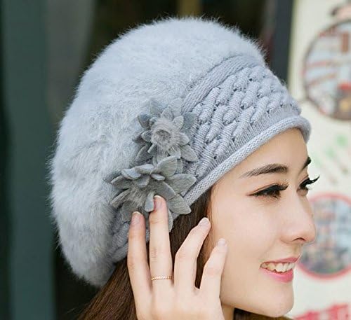 skilled prouducts Gray hat Women Winter Fashion Hutu Mao Mao Solid Berets Warm Knitted Wool Cap Autumn and Winter