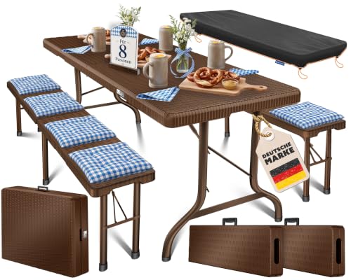 KESSER® Bierzeltgarnitur 3er Set, Klapptisch + 2X Sitzbank – Gartenmöbel Set für 8 Personen, 183x76x74cm, Bierbankgarnitur für Garten, Balkon, Camping