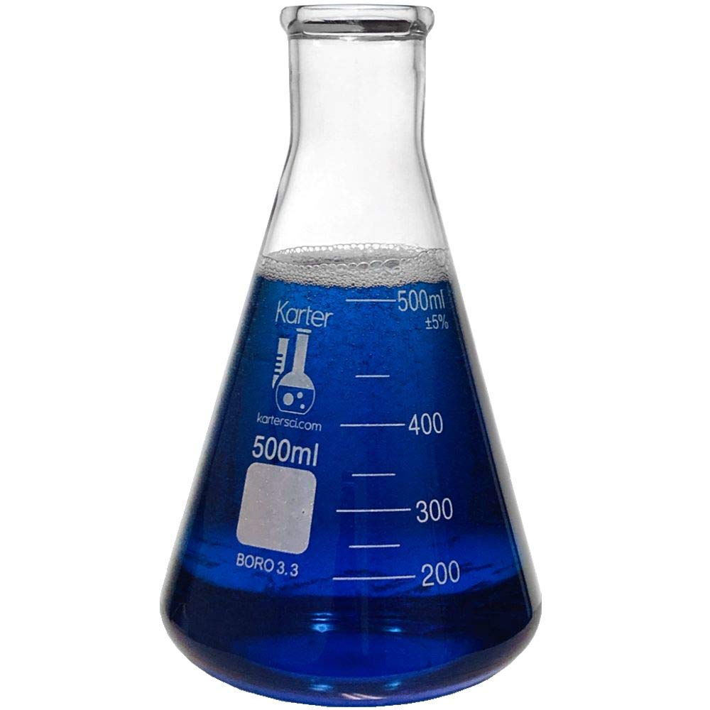 Karter Scientific Glass Flask 5 Piece Set, Narrow Mouth Erlenmeyer, Borosilicate 3.3 Glass - 50ml, 150ml, 250ml, 500ml, 1L, 213B2: Industrial & Scientific