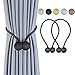 SPLF Magnetic Curtain Tiebacks with Unique Wooden Balls, 2 Pack Decorative Drapery Holdbacks Rope Holder for Home Kitchen Window Sheer Blackout Drapes, Black