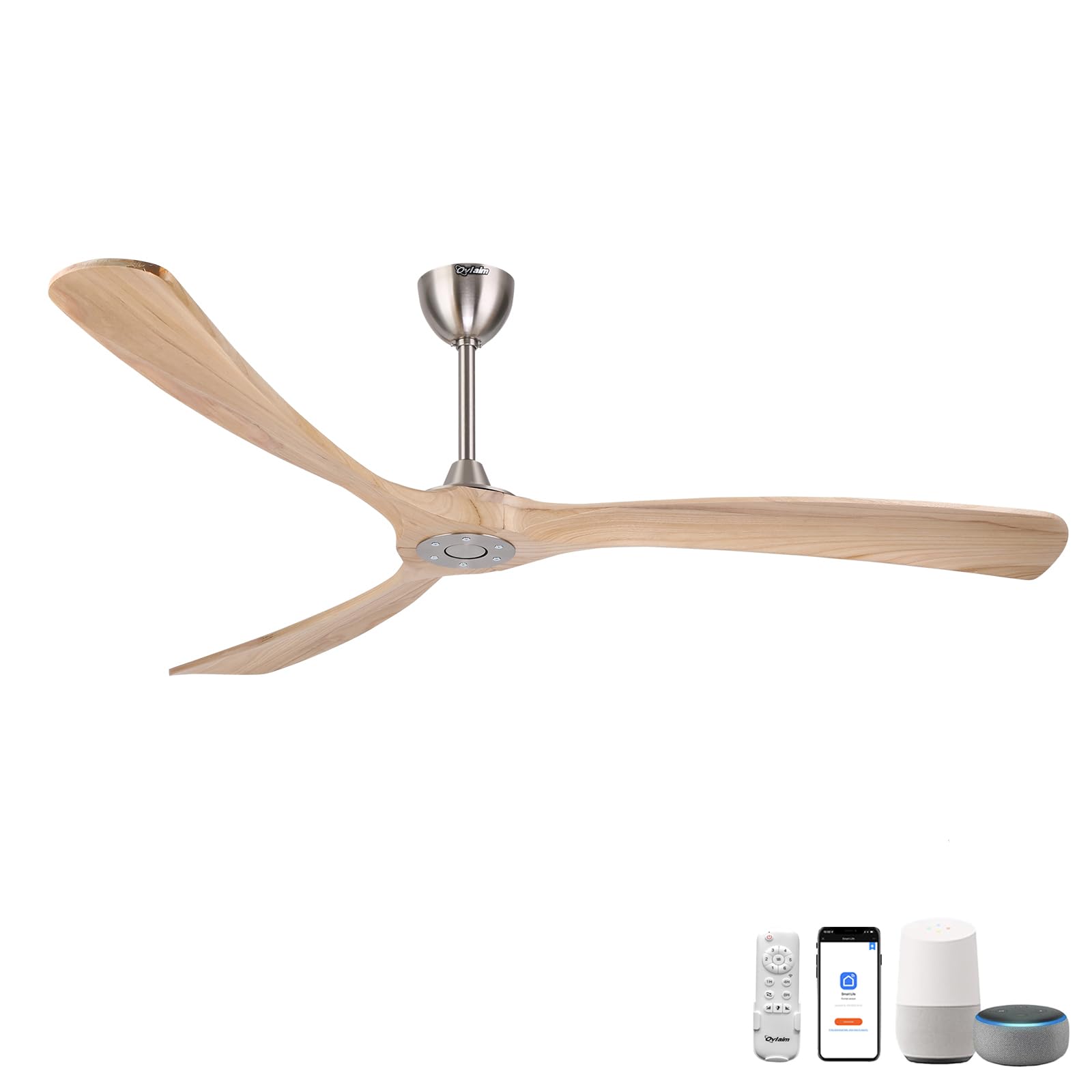 Photo 1 of Ovlaim 72 Inch Smart Ceiling Fan No Light, DC Motor Large Wood Ceiling Fan without Light, 3 Blades Indoor Outdoor for Living Room Patio