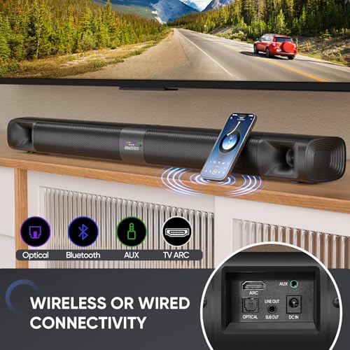 Saiyin 31" Detachable Sound Bar for Smart TV, 2.1ch Surround Sound Home Theater System, Bluetooth 5.3 Soundbar, TV ARC/Optical/AUX, Wall Mountable for TV/PC/Gaming/Projectors