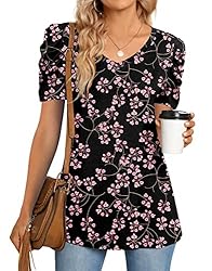 CATHY Womens Summer Tshirt Short Puff Sleeve Tunic