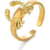 OIDIMS Cute Crab 18k Gold Plated Open Statement Rings for Women Wedding Engagement Ring Eternity Promise Band Stainless Steel Adjustable Finger Bands Lovely Jewelry Gifts Birthday Christmas