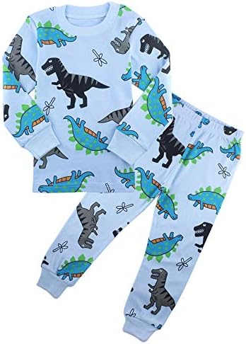 AmberEftPajamas for Boys Dinosaur Rocket Space 4-Piece PJs Long Sleeve Sets Sleepwear 2-12 Years
