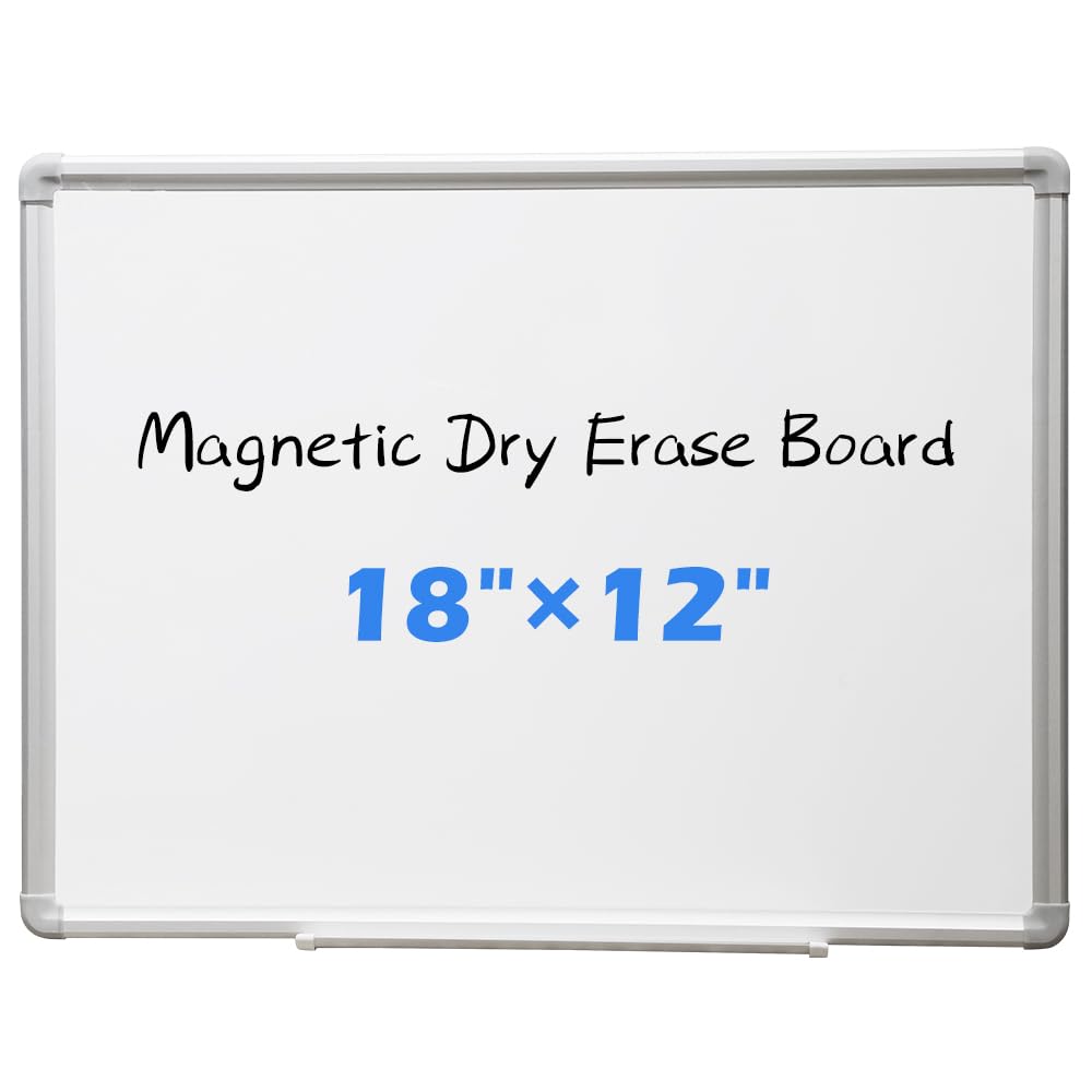 Photo 1 of DEVELOP 12x18 Inch Magnetic Dry Erase Board with Detachable Tray, Wall Mountable Small Whiteboard for Office, Kitchen, Classroom - Silver Aluminum Frame, Hanging Hardware Included