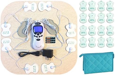 TENS Unit Premium Re-Usable Self Adhesive Electrode Pads,TENS/EMS Unit, 2" Square Shape, Fabric Backed Pads Premium Gel (White Cloth and Latex Free)(16 Pcs Blue + 16 Pcs White+ 4 Winding Boards)