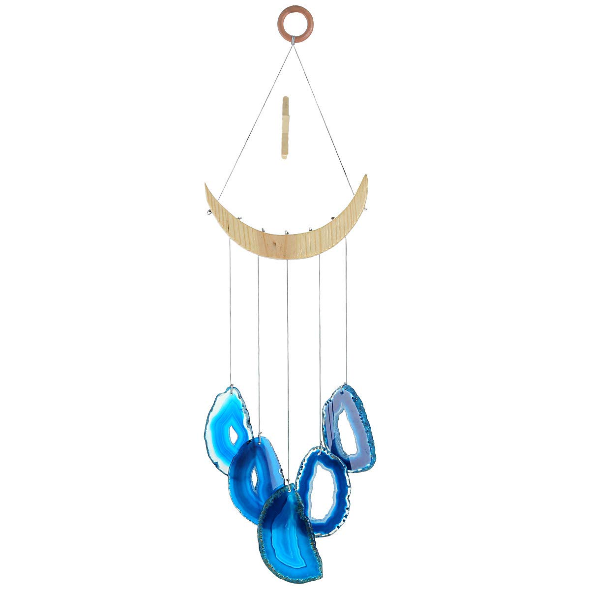 Nupuyai Blue Agate Slices Wind Chimes for Garden Home Decor, Crystal Stone Hanging Ornament Wind Bell for Outdoor Indoor 48cm