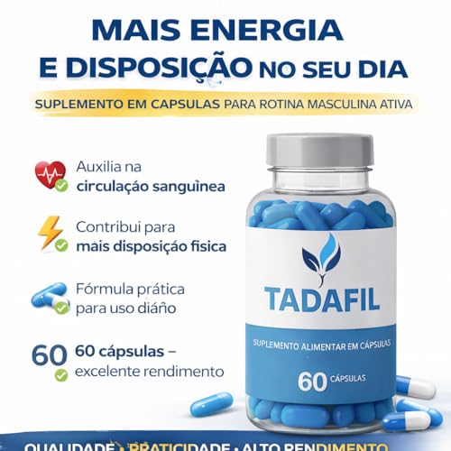 Tadafil Suplemento Alimentar Masculino 60 Cápsulas de Disposição Energia Masculina Desempenho Vitalidade Uso Diário