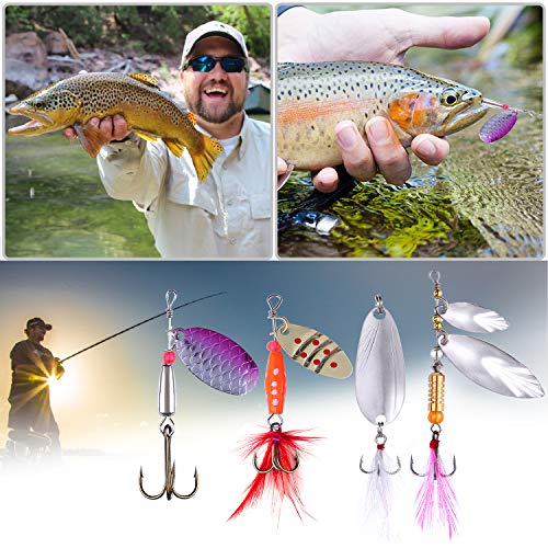 TOPFORT 51Pcs Fishing Lures Kit Set for Bass,Trout, Salmon Including Fishing Spoon,Soft Plastic Worms, CrankBait, VIB Lures, Popper Lures, Minnow Lures, Jig Hooks,Topwater Lures with Tackle Box
