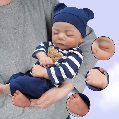 Brastoy Bebê Reborn Boneca Menino Silicone Olhos Castanho 48cm (Urso Menino 48cm)
