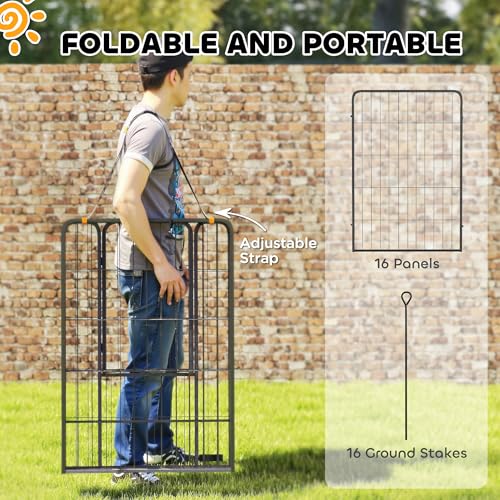 PawHut 16 Panels Dog Playpen, 27" W x 39.5" H Portable Heavy Duty Pet Fence with Door & Strap for Indoor Outdoor Backyard Garden, Foldable Puppy Pet Pen for Large Dogs