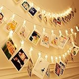 GreenClick 40 LED Photo Clips String Lights, Photo Clips Holder 7.2 Feet, Warm White, Battery Powered, 8 Modes Remote Bedroom Christmas Decoration for Hanging Photos Pictures Cards etc.