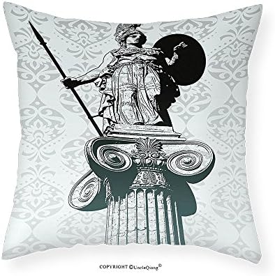 VROSELV Custom Cotton Linen Pillowcase Sculptures Decor Collection Statue of Athena on Pillar Baroque Background Ancient Greek Mythology Hellenistic Monument Bedroom Living Room Dorm Black 12"x12"