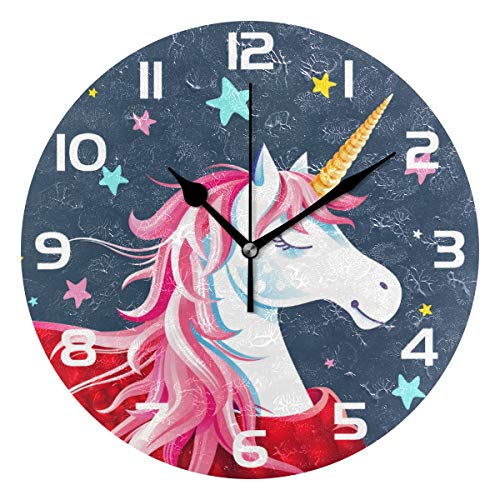 Chic Houses Unicorn Clock Cute Animal Bathroom Kitchen Wall Clock for Girl Cartoon 8 Inch Round Quie - //medicalbooks.filipinodoctors.org
