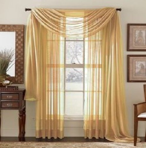 Elegant Comfort 2 Piece Solid SHEER PANEL with ROD POCKET  Window Curtain 60inch width X 84inch Length  Gold