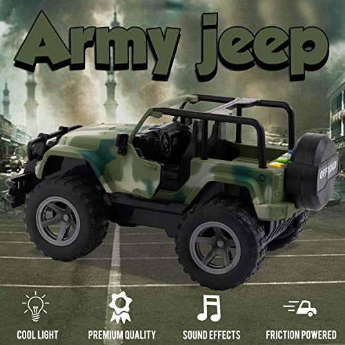 Toy To Enjoy Army Helicopter & Truck Toy with Flashing Light & Sound Effects - Friction Powered Wheels & Openable Doors - Heavy Duty Plastic Military Toy for Kids & Children