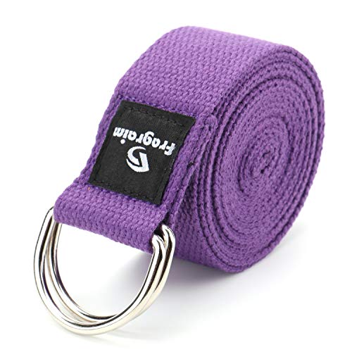 Fragraim Yoga Straps (6ft) – Durable Cotton Exercise Strap with Adjustable D-Ring Buckle for Stretching, Gym Workouts – Improve Flexibility, Balance and Physical Therapy (Purple)