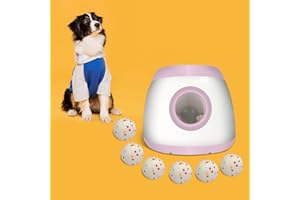 UJQW AutoDog Ball Launcher - Large Silent Dog Ball Thrower with Remote Control, 3 Adjustable Distances (40t/60ft/80ft), Rechargable,Includes 6 Durable 2.5" Balls for Medium/Large Dogs (Pink, Large)