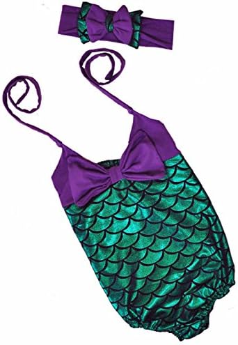 Alinfu Little Girls One-Piece Mermaid Fish Scale Bikini with Headband Princess Swimming Suit