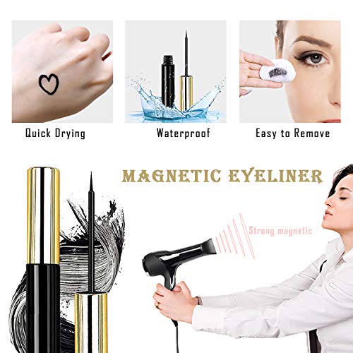 Magnetic Lashes and Eyeliner, Natural False Silk False Eyelashes with Mirror, No Glue Reusable Lashes, Waterproof Eye Liner, Magnetic Eyelashes & Magnetic Eyeliner with Tweezers Set