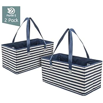 Planet E Reusable Grocery Shopping Bags Trunk Size Extra Large Collapsible Boxes with Reinforced Bottoms Made of Recycled Plastic (Pack of 2)