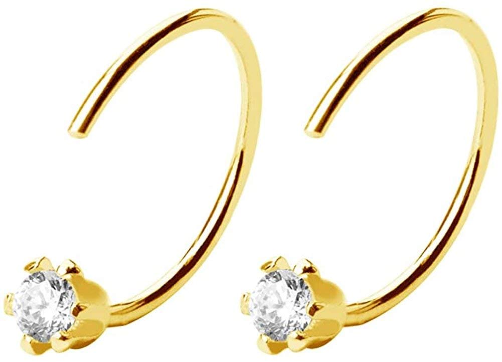 3mm CZ Small Huggie Hoop Earrings Sterling Silver Fashion Fake Diamond Half Cuff Cartilage 5 Prongs Stud Hoops Earring Piercing Nose Rings for Women Girls Sensitive Ears 12mm Unique Gifts (Gold) — image 1