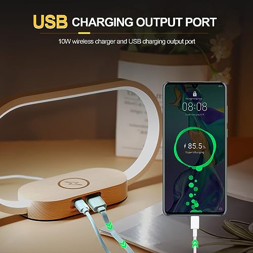 TERRIFI Bedside Lamp with Wireless Charger, LED Desk Lamp with USB Port, Touch Control Table Lamp with Clock, Ideal for Bedroom Nightstand, Dimmable & 3 Colors Temperatures, Modern Home Office Decor