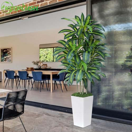 Keeplush Dracaena Artificial Plant 150 cm with White Planter, Artificial Palm Tree Large Like Real with 105 Leaves, Artificial Tree for Indoor Decoration, Living Room, Bedroom, Office, Garden, Home Decor
