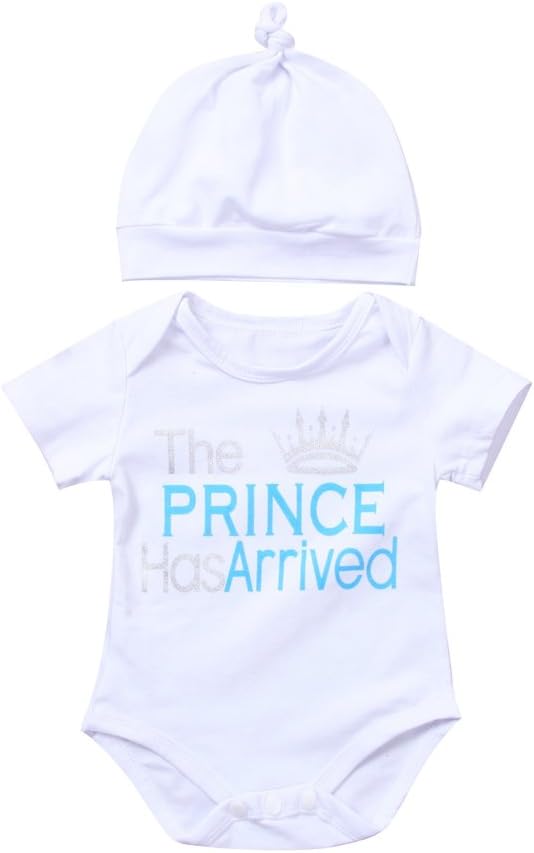 2Pcs/Set Baby Boy Short Sleeve Bodysuit Romper with Hat Newborn Coming Home Outfit