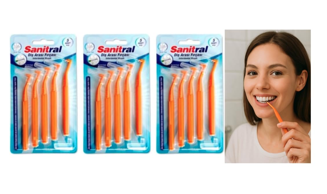 Sanitral Angle Interdental Brushes (1.2 mm - Size 7), Angled Toothbrush for Cleaning Teeth - Excellent Access Between Teeth - Orange (3 x 5 Pieces) 15 Pieces