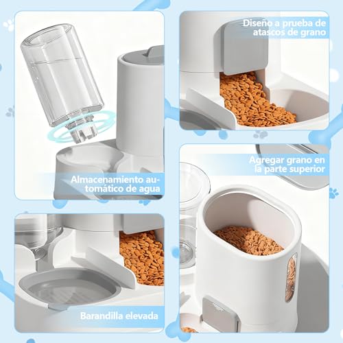 CALLECK Comedero y Bebedero Automático 2 en 1 para Perros y Gatos, Depósito de Comida 1.6 kg y Agua 0.8 L, Base Antideslizante, Antipolvo, Desmontable y Fácil de Limpiar