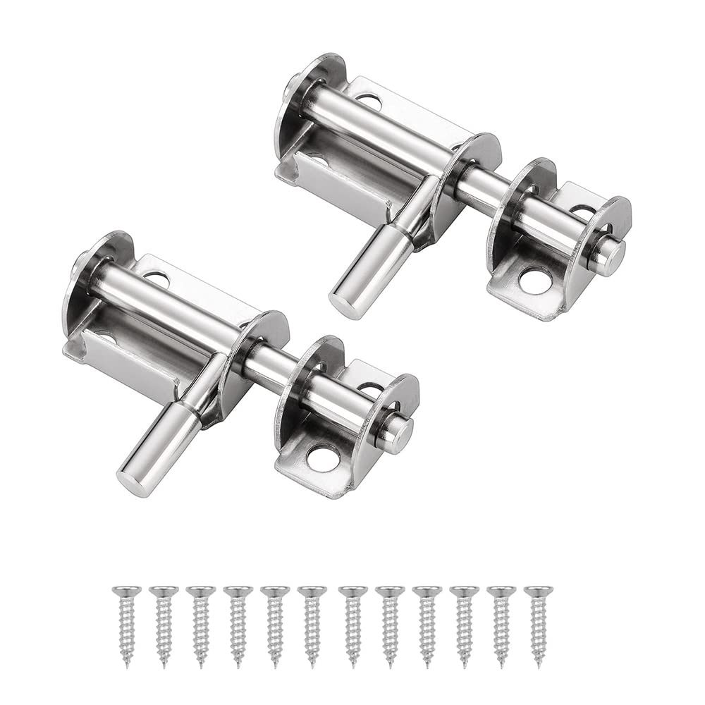 CYIOU 2Pcs Sliding Door Latch Small Gate Latch Bolt Door Lock Mini Bolt Slide Safety with 12 Screws for Garden Wooden Gates Toilet Stainless Steel(Silver)