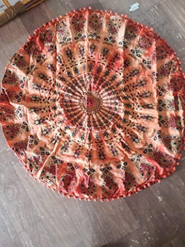AAKARSHAN 32" Mandala Floor Pillow Cushion Seating Throw Cover Hippie Decorative (Orange)