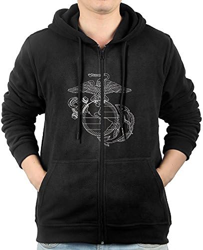 Men United States Marine Corps Zipper Hoodie Black Sweatshirt With Pockets Large