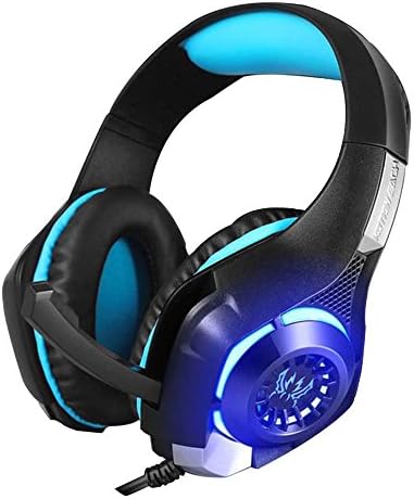 Aooking Gaming Headset 3.5mm Wired Stereo Over-ear Gaming Headphones with Microphone LED Light Noise Isolation Volume Control for Laptop PC Computer for PS4 PSP (Black+Blue)