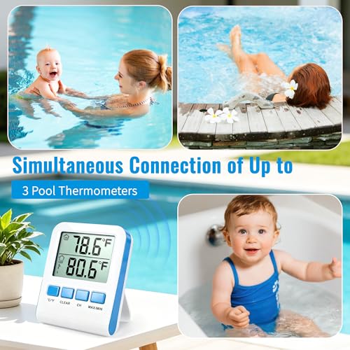 Pool Thermometer Floating Easy Read, Waterproof Wireless Digital Pool Thermometer with Large Screens, IPX8 Waterproof High Precision Temperature Gauge for Swimming Pool, Hot Tub, Spa, Pond, Fish Tank