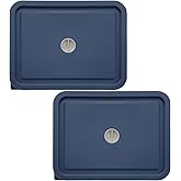 Replacement Lids for Pyrex 7211-PC 6 Cup Rectangle, Silicone Storage Cover Lid for Glass Bowl 2 Pack with Date Mark Dark blue