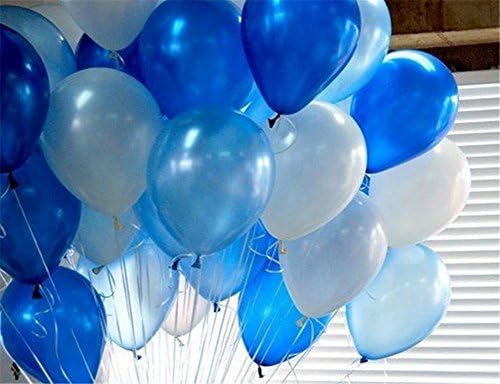 100 Pcs 12''White&amp;Blue&amp;Light Blue Thickened Lustrous Pearlized Latex Balloons For Party Decoration