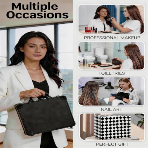 Makeup Bag with LED Mirror, Travel Train Case with Adjustable Dividers, Cosmetic Brush Organizer Storage for Women and Girls, Black 25 * 22 * 13Cm, USB Powered