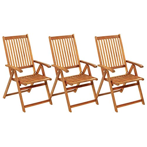 Tidyard 3X Akazienholz Massiv Gartenstuhl-Set Klappbar mit Auflagen Klappstuhl Hochlehner Stuhl Stühle Gartensessel Holzstuhl Gartenstühle Essstuhl In 5 Positionen verstellbar