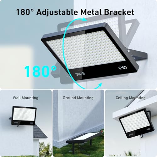 Outdoor LED Spotlight 300 W – 30000 LM 6500 K Super Bright Cool White Outdoor LED Headlight, IP66 Waterproof Security Light for Stadium, Patio, Road, Garage