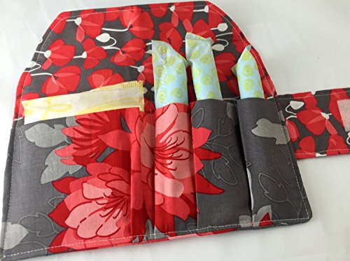 Privacy Pouch -Tampon and Sanitary Pad Case Holder - Riley Blake Desert Bloom Main in Grey and Red
