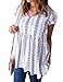 WLLW Women Bohemian Short Sleeve V Neck Floral Print Peplum Shirt Top Blouse Tee