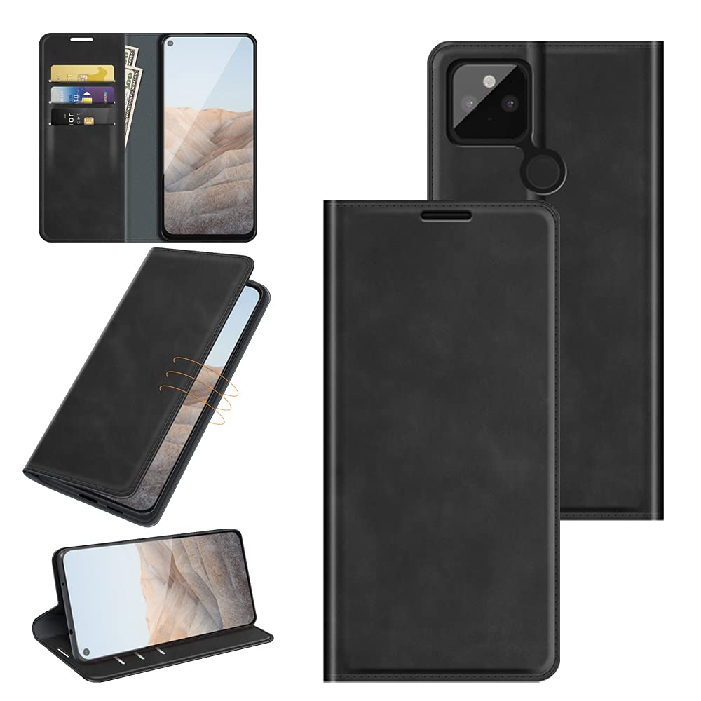 ROVLAK Case for Google Pixel 5A 5G Magnetic Wallet Flip Cover with Card Slot Shockproof PU Leather Case+Inner TPU Silicone Case with Stand Cover for Google Pixel 5A 5G Smartphone,Black