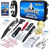 Outdoor Tactical Survival Kit - 23 Tools - Knife, Flashlight, Paracord Bracelet, Emergency First aid Blanket - Includes Gear for Camping, Fishing, Hiking for Family on Wilderness Adventures