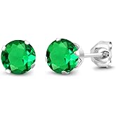 Gem Stone King Round Stud Earrings For Women Men | 925 Sterling Silver | Round 6MM | Gemstone Birthstone | Round Genuine Birthstone Solitaire Stud Earrings | Fine Jewelry Gifts for Her Mom Women Wife