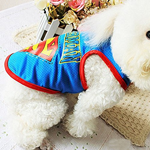 Baiyu Dog Pet Puppy Vest Summer Mesh Superman Shirt Costumes Suit Dress Clothes Outfit Apparel Breathable Coat Blue - Size M - Thumbnail 3