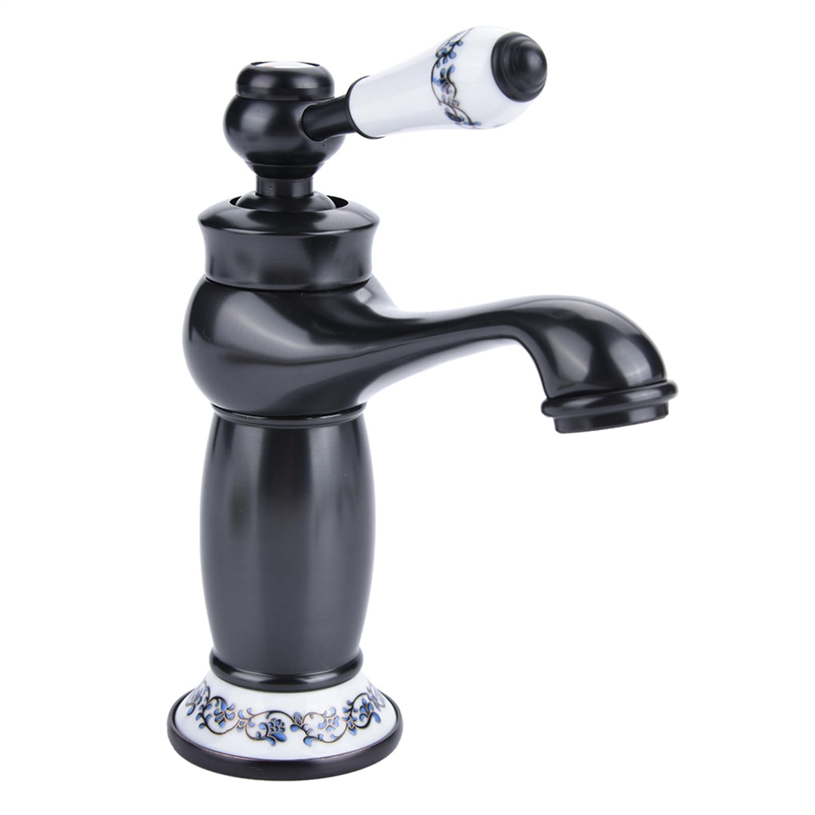 Vintage Sink Taps, Floral Pattern Single Handle Mixer Tap Cold/Hot Water Faucet for Home Bathroom Hotel Basin Sink (Black)